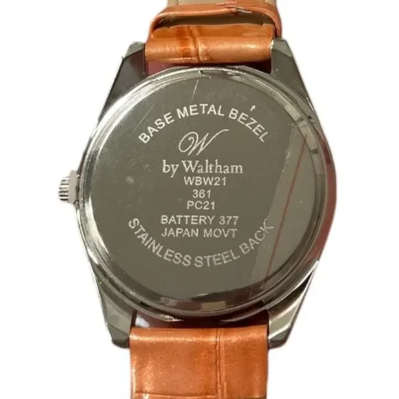 W by Waltham Womens Watch Orange Crock-Embossed Leather Strap Crystal Bezel NIB - Picture 4 of 8